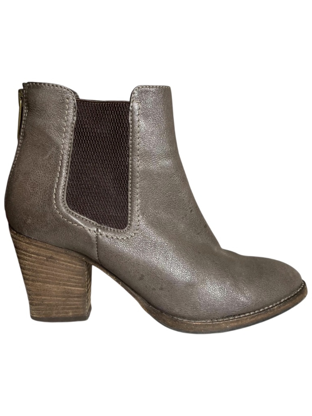 Aquatalia Leather Ankle Boots 6.5 Chelsea Booties Stacked Heel Brown Taupe